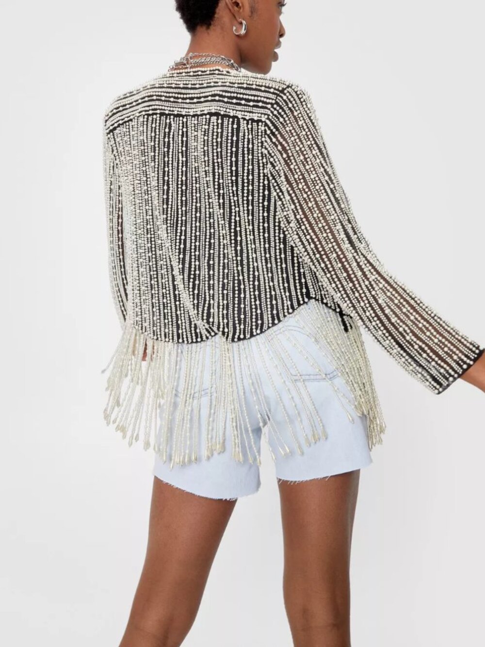 NASTY GAL Magic in Air Pearl Embellishment Beaded Jacket
